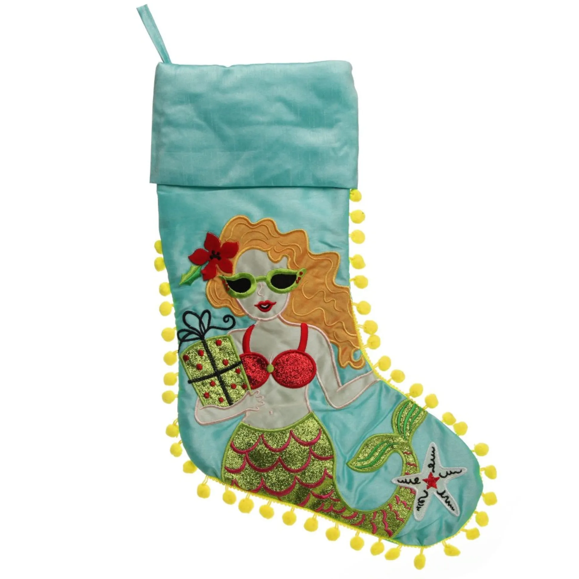 Personalised Pom Pom Beach Mermaid Christmas Stocking Personalised Stockings|