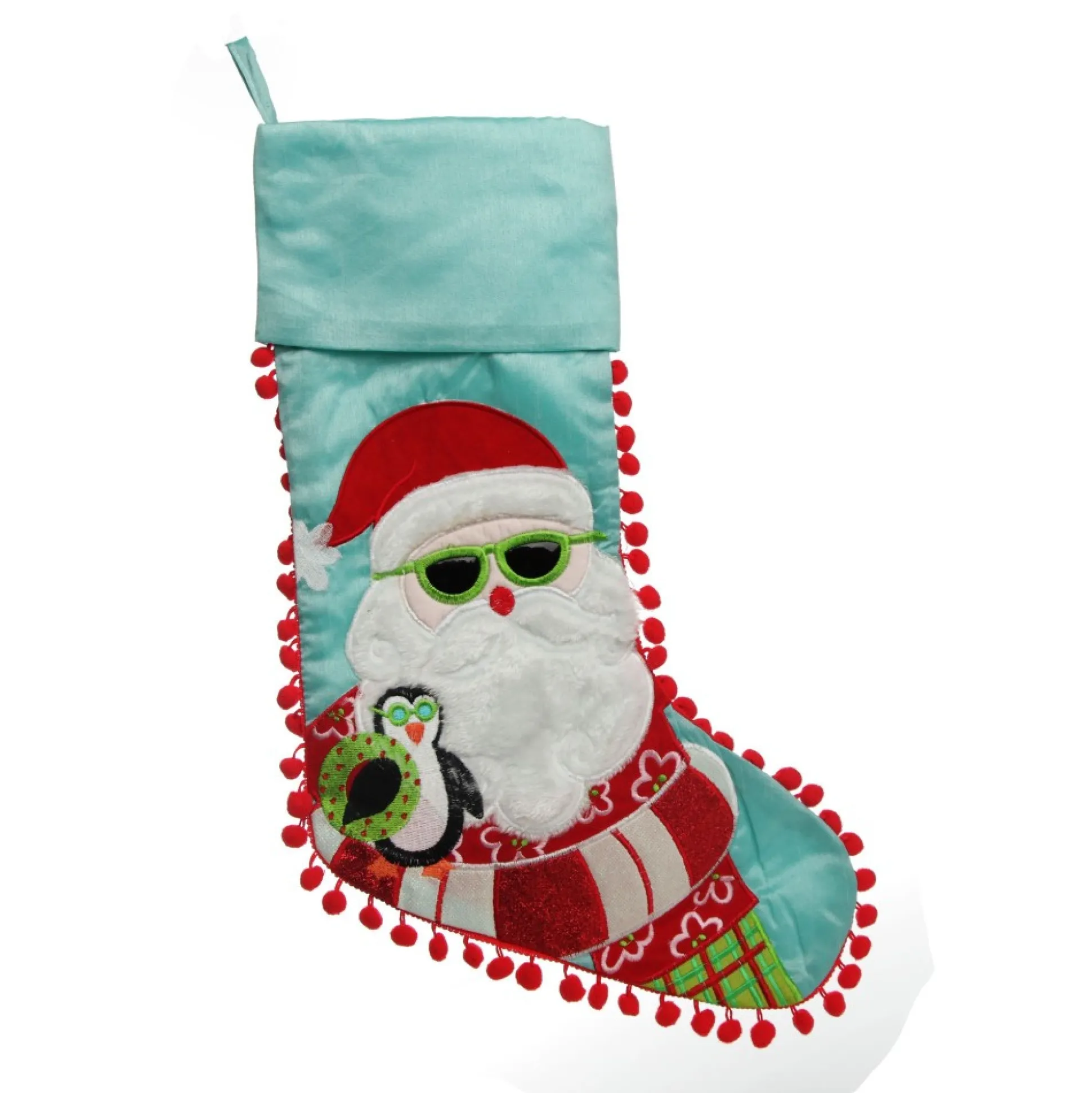Personalised Pom Pom Beach Santa Christmas Stocking Personalised Stockings|