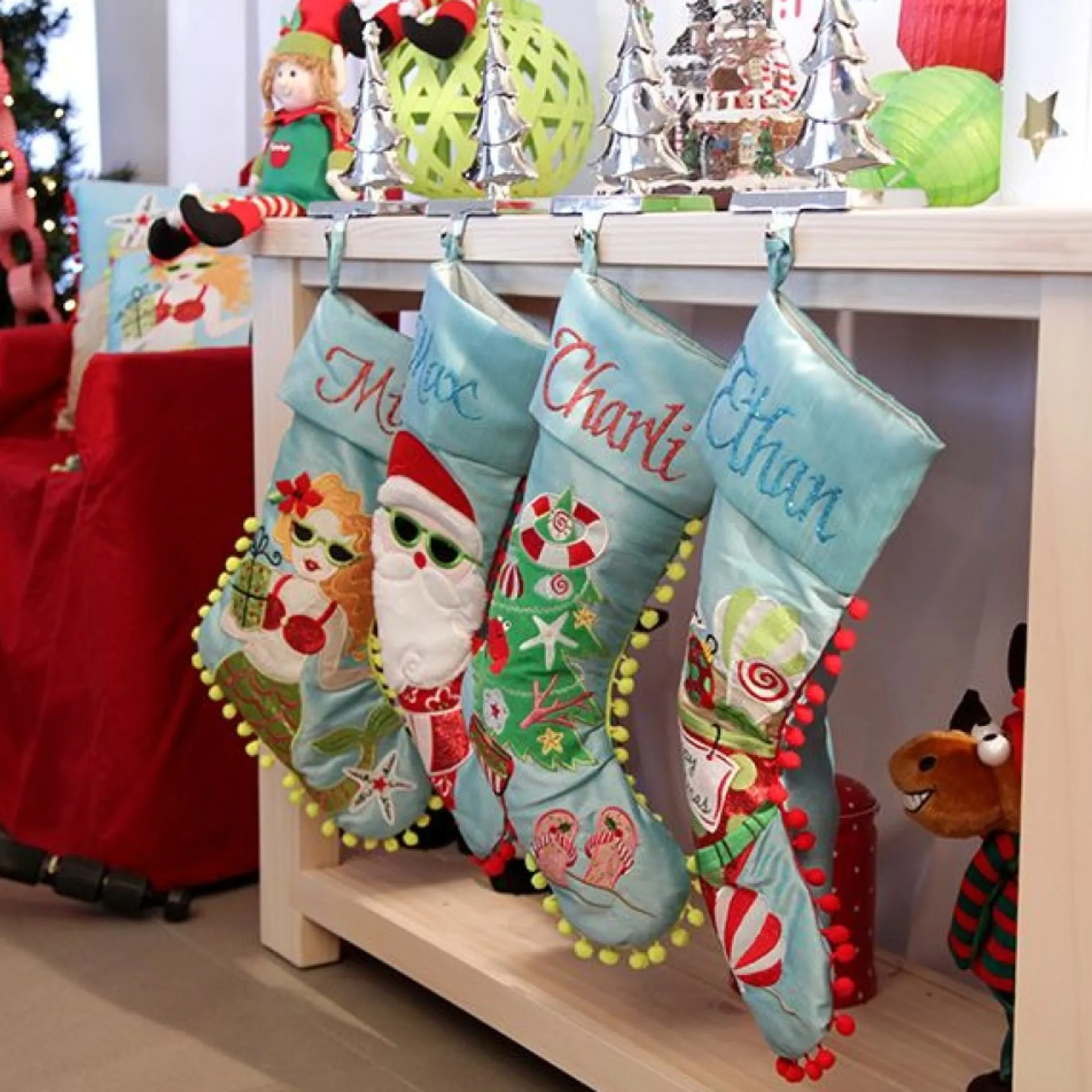 Personalised Pom Pom Beach Santa Christmas Stocking Personalised Stockings|