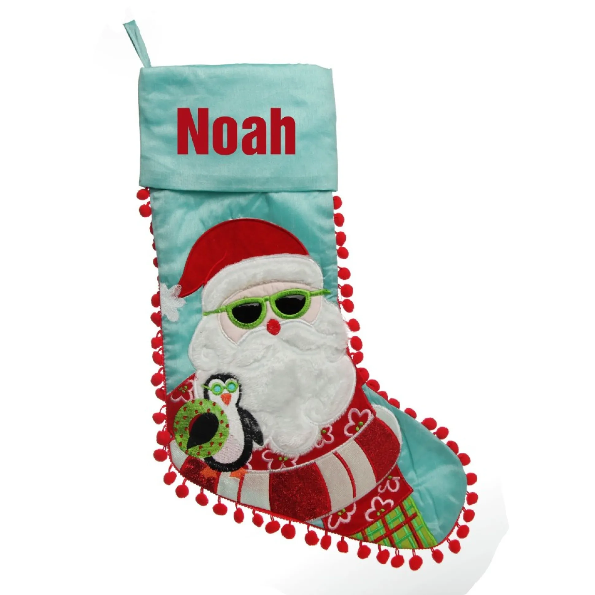 Personalised Pom Pom Beach Santa Christmas Stocking Personalised Stockings|