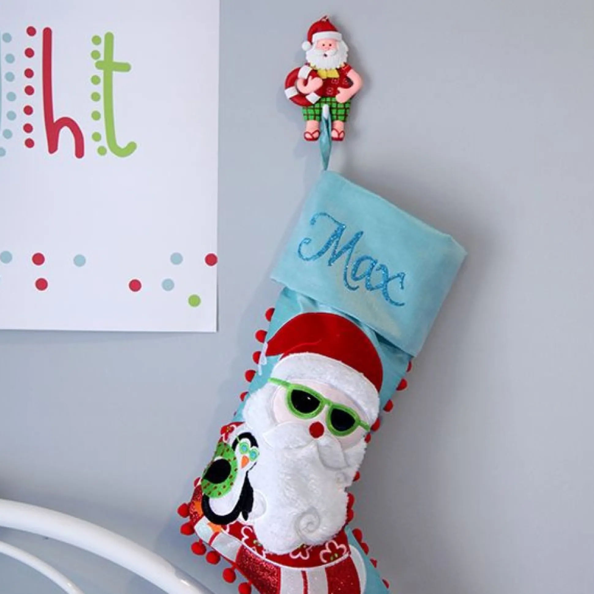 Personalised Pom Pom Beach Santa Christmas Stocking Personalised Stockings|