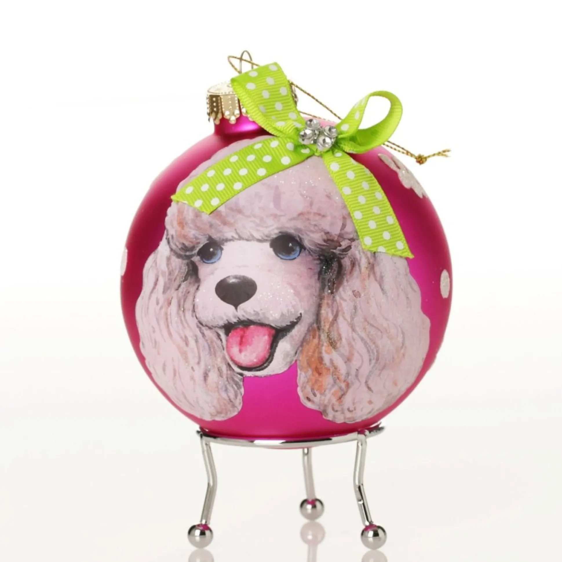 Personalised Poodle Dog Hot Pink Christmas Bauble Hand Painted Baubles|
