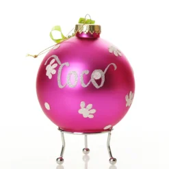 Personalised Poodle Dog Hot Pink Christmas Bauble Hand Painted Baubles|