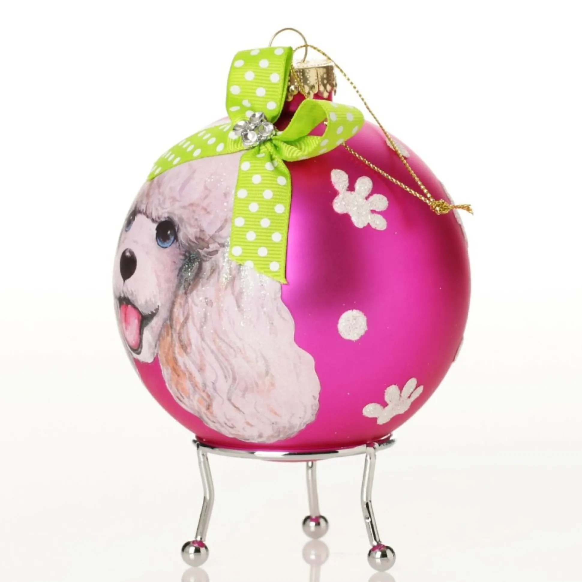 Personalised Poodle Dog Hot Pink Christmas Bauble Hand Painted Baubles|