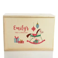 Personalised Printed Wooden Christmas Eve Box - Rocking Horse Babys First Christmas|