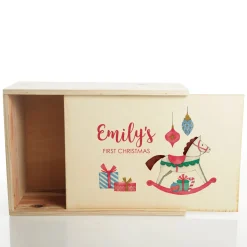Personalised Printed Wooden Christmas Eve Box - Rocking Horse Babys First Christmas|