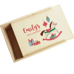 Personalised Printed Wooden Christmas Eve Box - Rocking Horse Babys First Christmas|