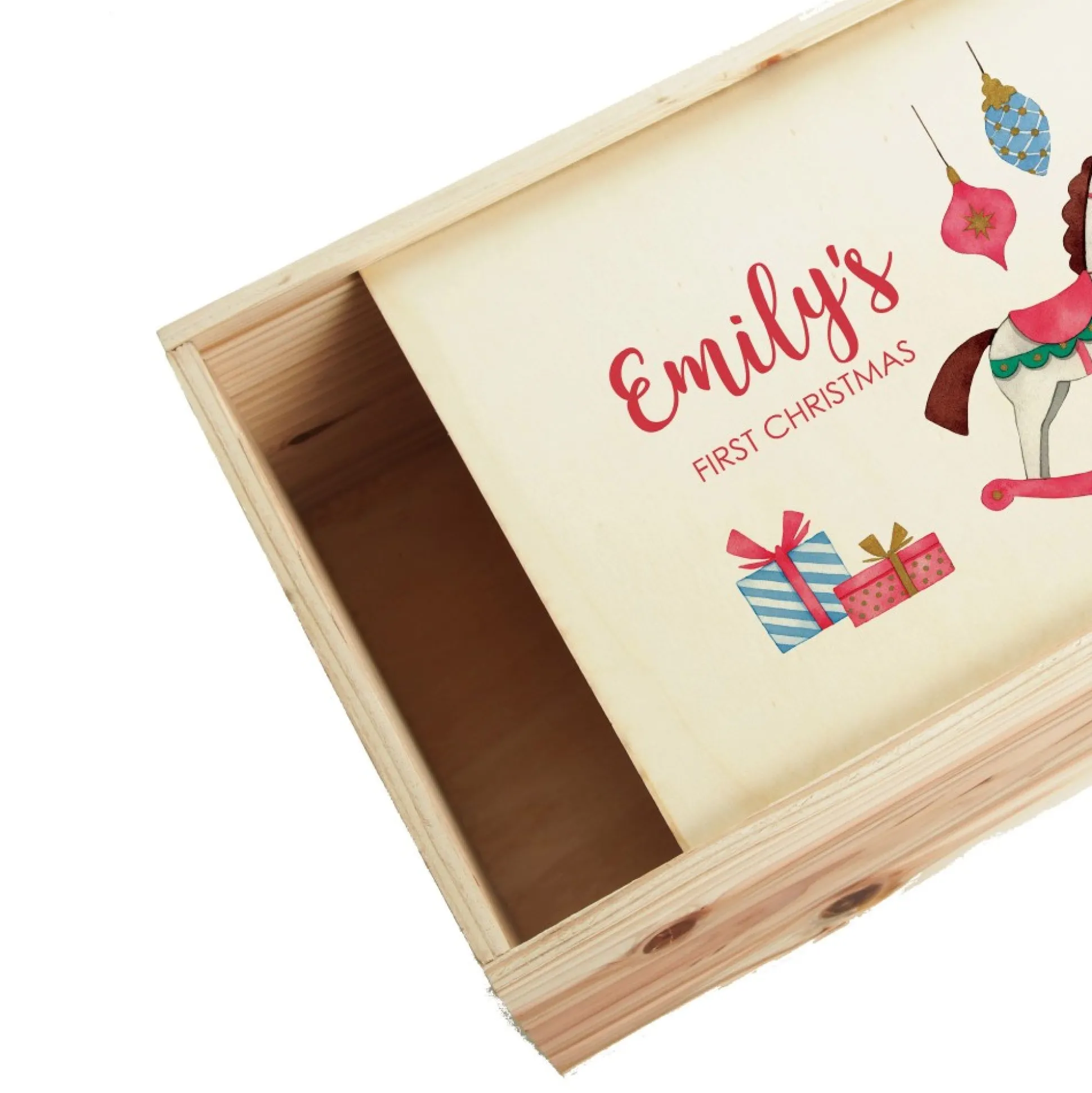 Personalised Printed Wooden Christmas Eve Box - Rocking Horse Babys First Christmas|