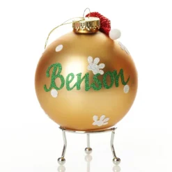 Personalised Pug Dog with Santa Hat Gold Christmas Bauble Hand Painted Baubles|