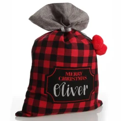 Personalised Red and Black Buffalo Check Christmas Santa Sack Personalised Santa Sacks|