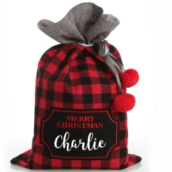 Personalised Red and Black Buffalo Check Christmas Santa Sack Personalised Santa Sacks|