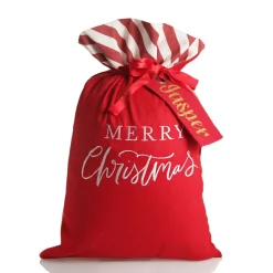Personalised Red Merry Christmas Santa Sack with Candy Cane Stripe Trim Personalised Santa Sacks|