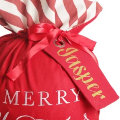Personalised Red Merry Christmas Santa Sack with Candy Cane Stripe Trim Personalised Santa Sacks|