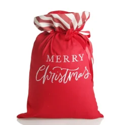 Personalised Red Merry Christmas Santa Sack with Candy Cane Stripe Trim Personalised Santa Sacks|