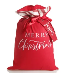 Personalised Red Merry Christmas Santa Sack with Candy Cane Stripe Trim Personalised Santa Sacks|