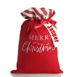 Personalised Red Merry Christmas Santa Sack with Candy Cane Stripe Trim Personalised Santa Sacks|