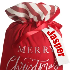 Personalised Red Merry Christmas Santa Sack with Candy Cane Stripe Trim Personalised Santa Sacks|
