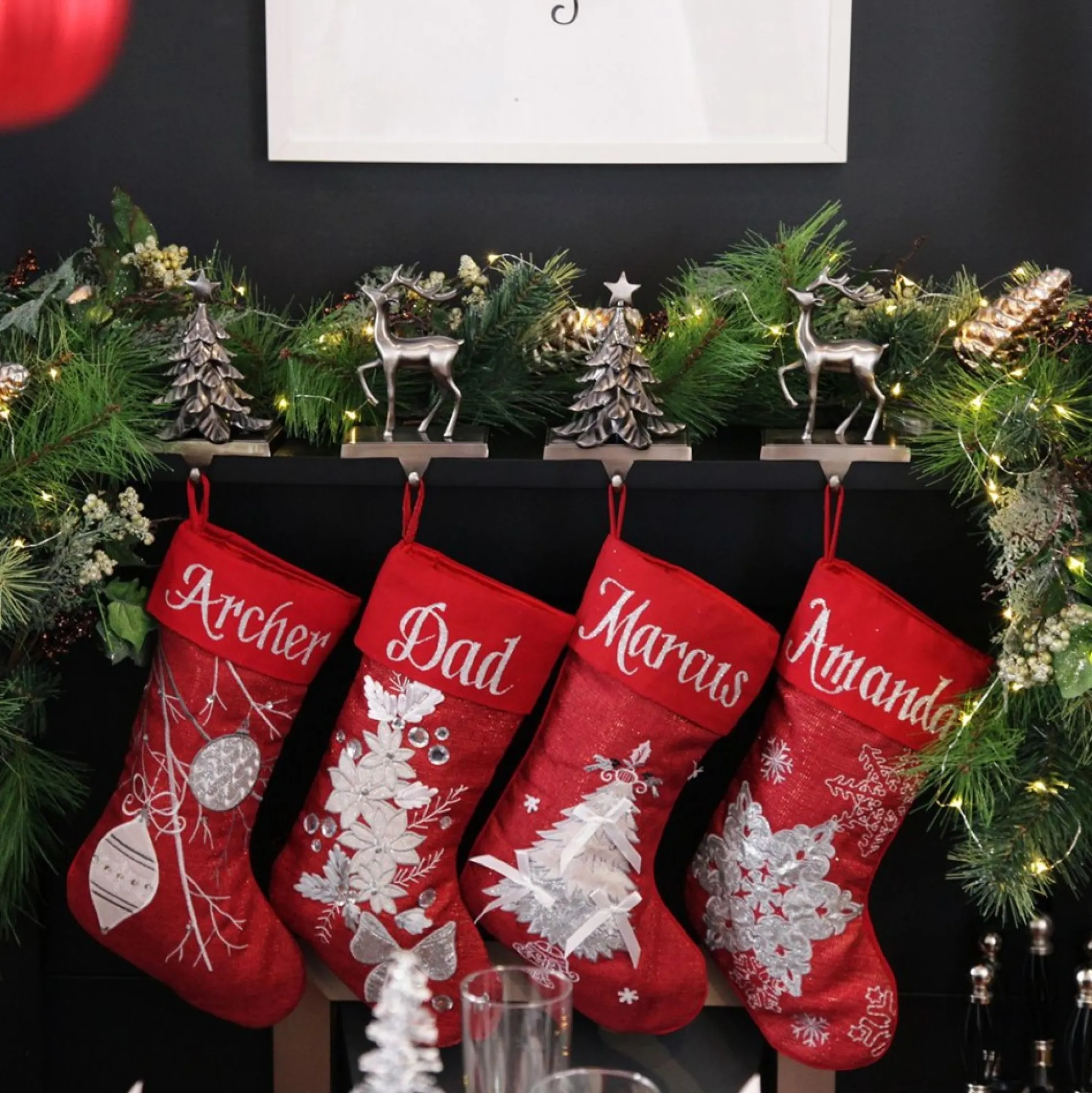 Personalised Red Poinsettia Christmas Stocking Personalised Stockings|