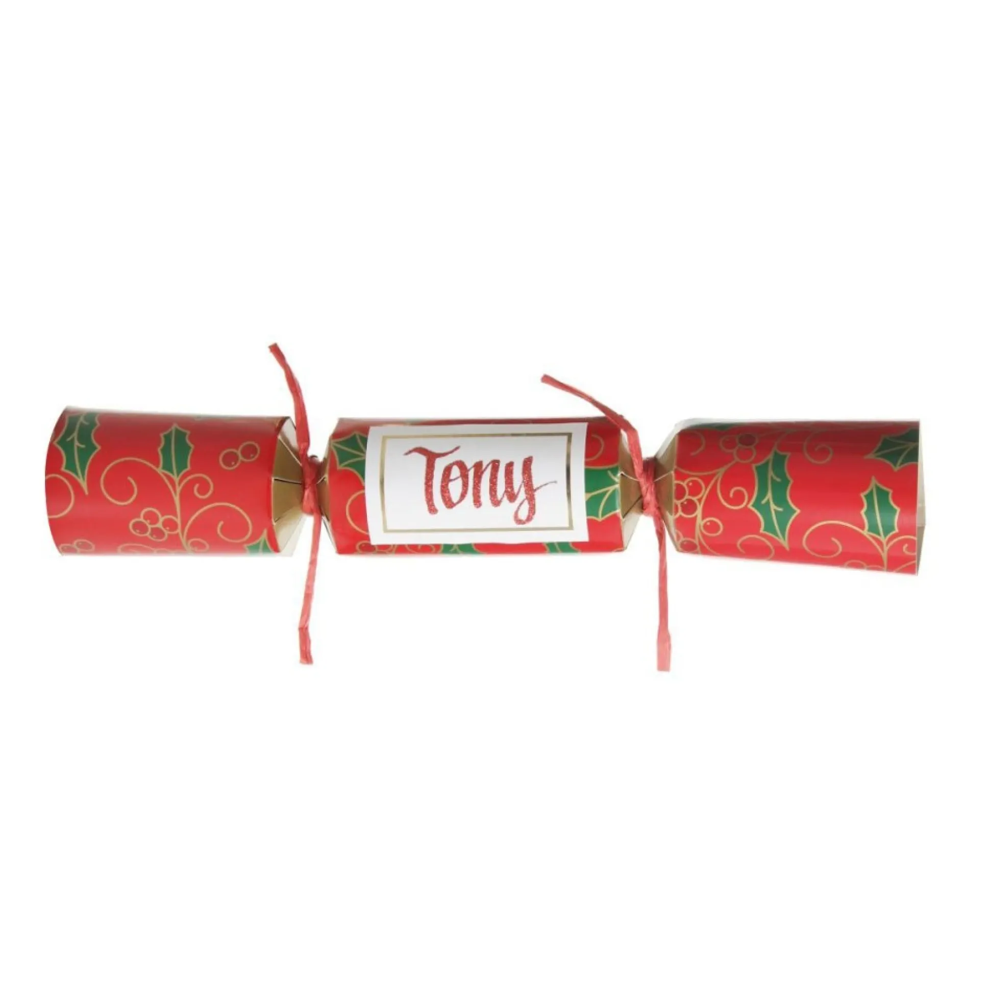 Personalised Red Swirling Holly Bon Bon - Single Christmas Bon Bons|