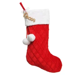 Personalised Red Velvet Quilted Christmas Stocking with Laser Cut Name Personalised Stockings|