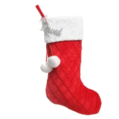 Personalised Red Velvet Quilted Christmas Stocking with Laser Cut Name Personalised Stockings|