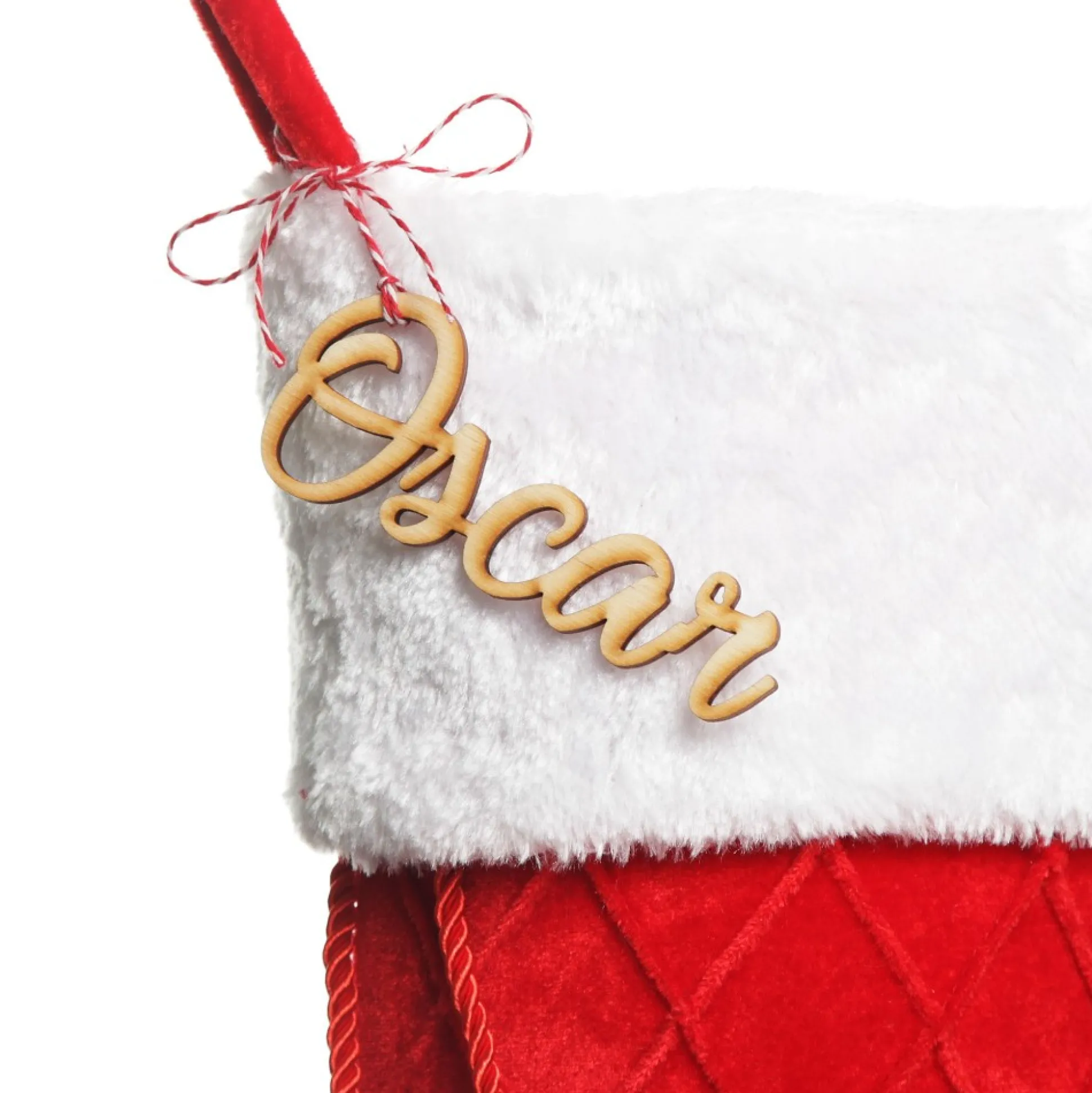 Personalised Red Velvet Quilted Christmas Stocking with Laser Cut Name Personalised Stockings|