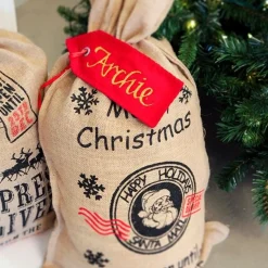 Personalised Red Velvet Santa Sack Tag Personalised Santa Sacks|