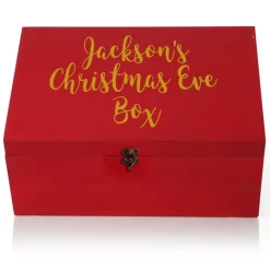 Personalised Red Wooden Christmas Eve Keepsake Box Gift Wrap, Boxes, Bags & Tags|