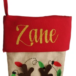 Personalised Reindeer Christmas Stocking with Dangly Legs Personalised Stockings|