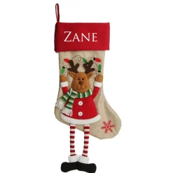Personalised Reindeer Christmas Stocking with Dangly Legs Personalised Stockings|