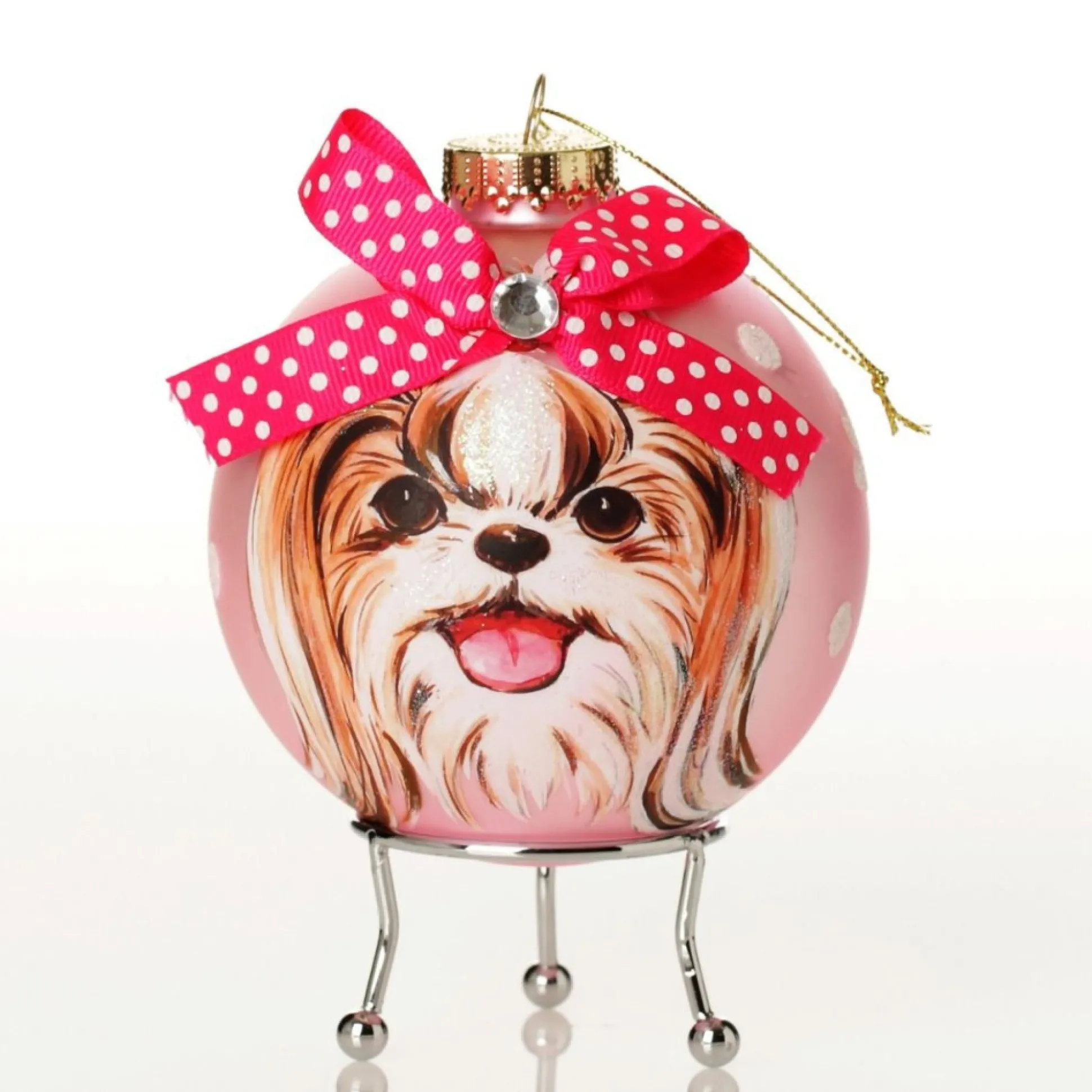 Personalised Shih Tzu Dog with Bow Pink Chrismas Bauble Hand Painted Baubles|