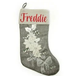 Personalised Silver Poinsettia Christmas Stocking Personalised Stockings|
