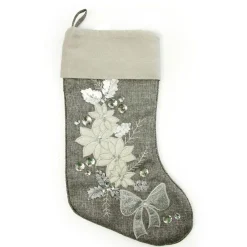 Personalised Silver Poinsettia Christmas Stocking Personalised Stockings|
