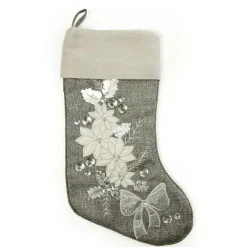 Personalised Silver Poinsettia Christmas Stocking Personalised Stockings|