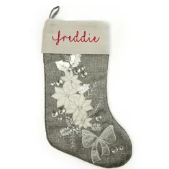Personalised Silver Poinsettia Christmas Stocking Personalised Stockings|
