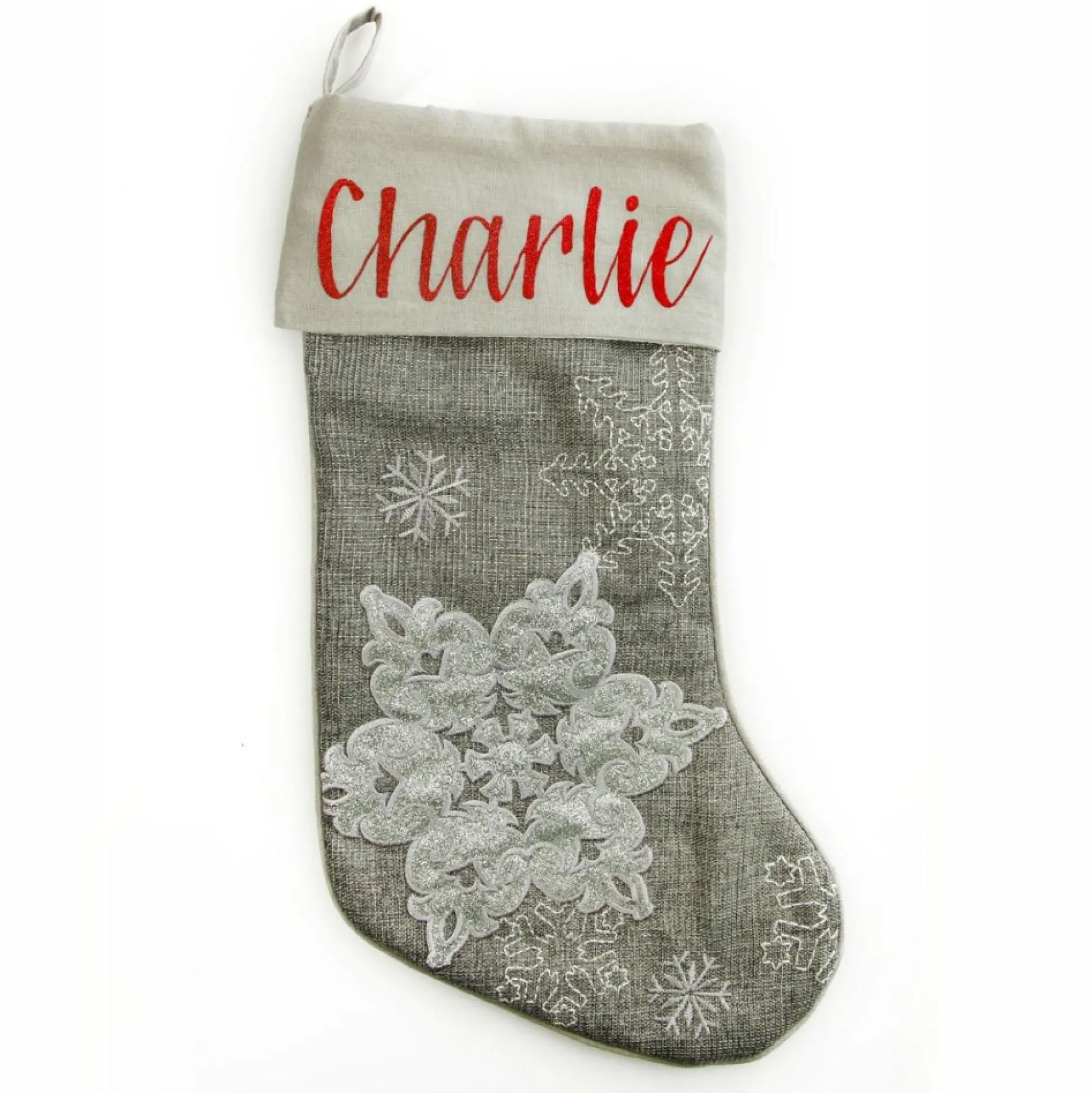 Personalised Silver Snowflake Christmas Stocking Personalised Stockings|