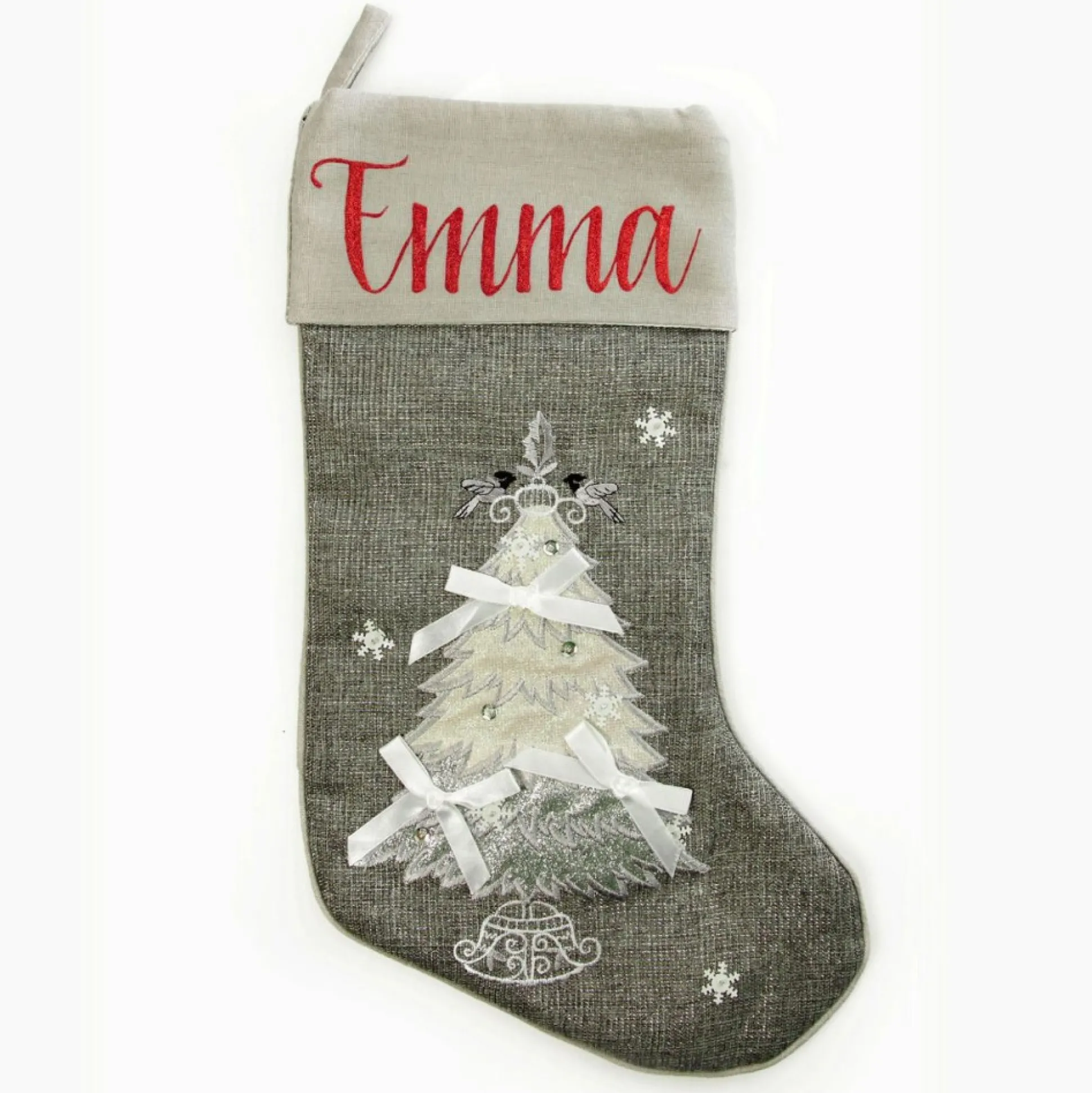 Personalised Silver Tree Christmas Stocking Personalised Stockings|