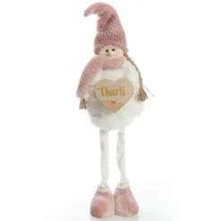 Personalised Standing Pink Girl Ornament with Timber Heart Christmas Figurines|