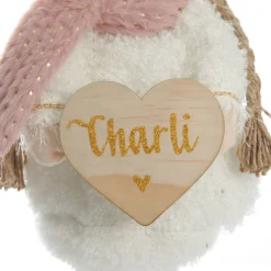 Personalised Standing Pink Girl Ornament with Timber Heart Christmas Figurines|