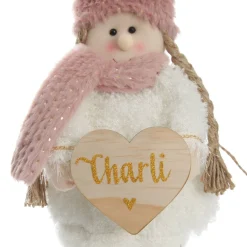 Personalised Standing Pink Girl Ornament with Timber Heart Christmas Figurines|
