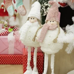 Personalised Standing White Girl Ornament with Timber Heart Christmas Figurines|