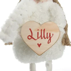 Personalised Standing White Girl Ornament with Timber Heart Christmas Figurines|