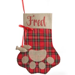 Personalised Tartan Cat Paw Christmas Stocking Personalised Stockings|