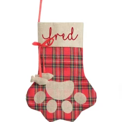 Personalised Tartan Cat Paw Christmas Stocking Personalised Stockings|