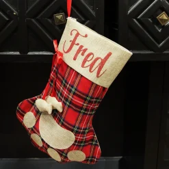 Personalised Tartan Cat Paw Christmas Stocking Personalised Stockings|