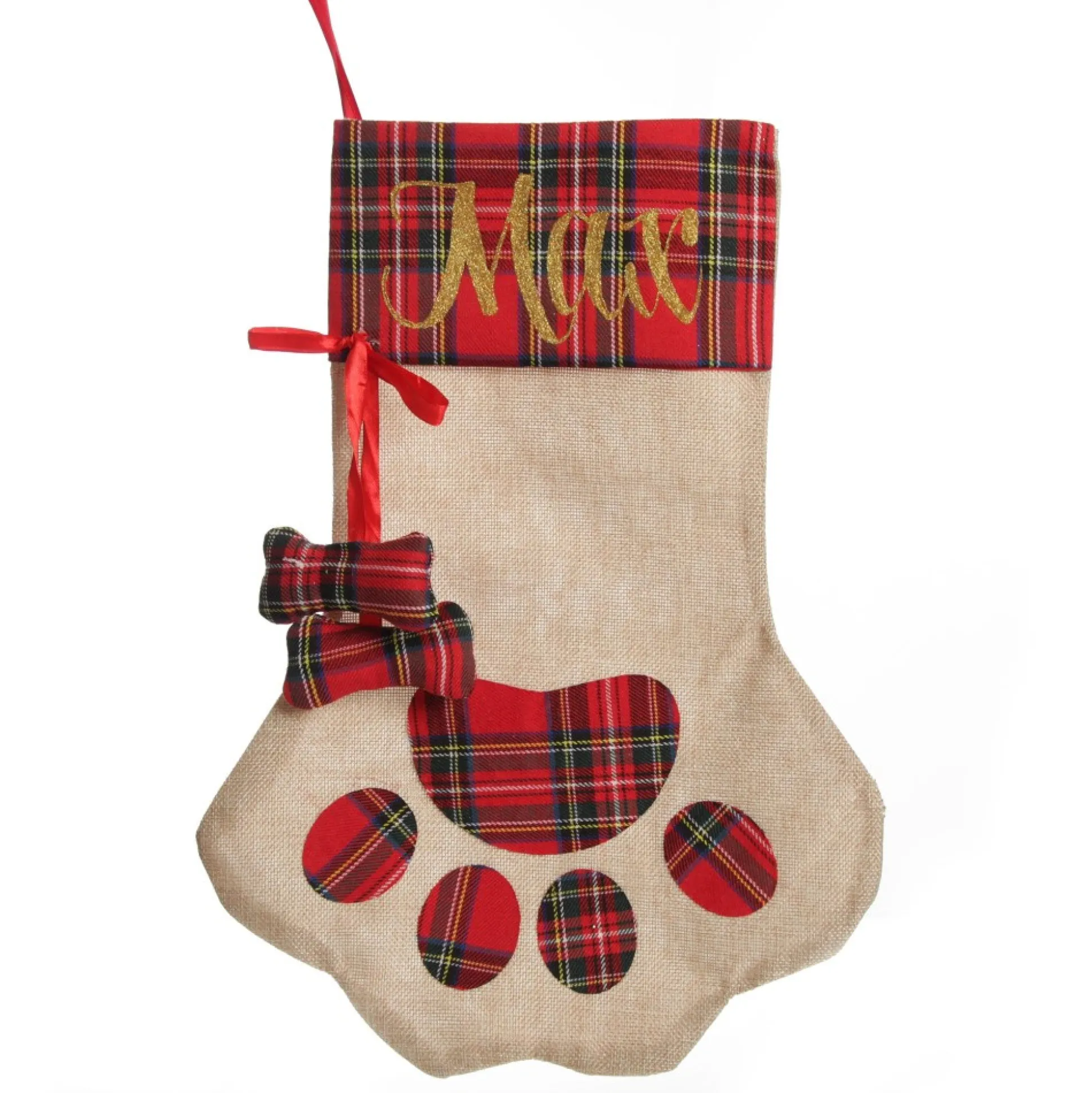 Personalised Tartan Dog Paw Christmas Stocking Personalised Stockings|