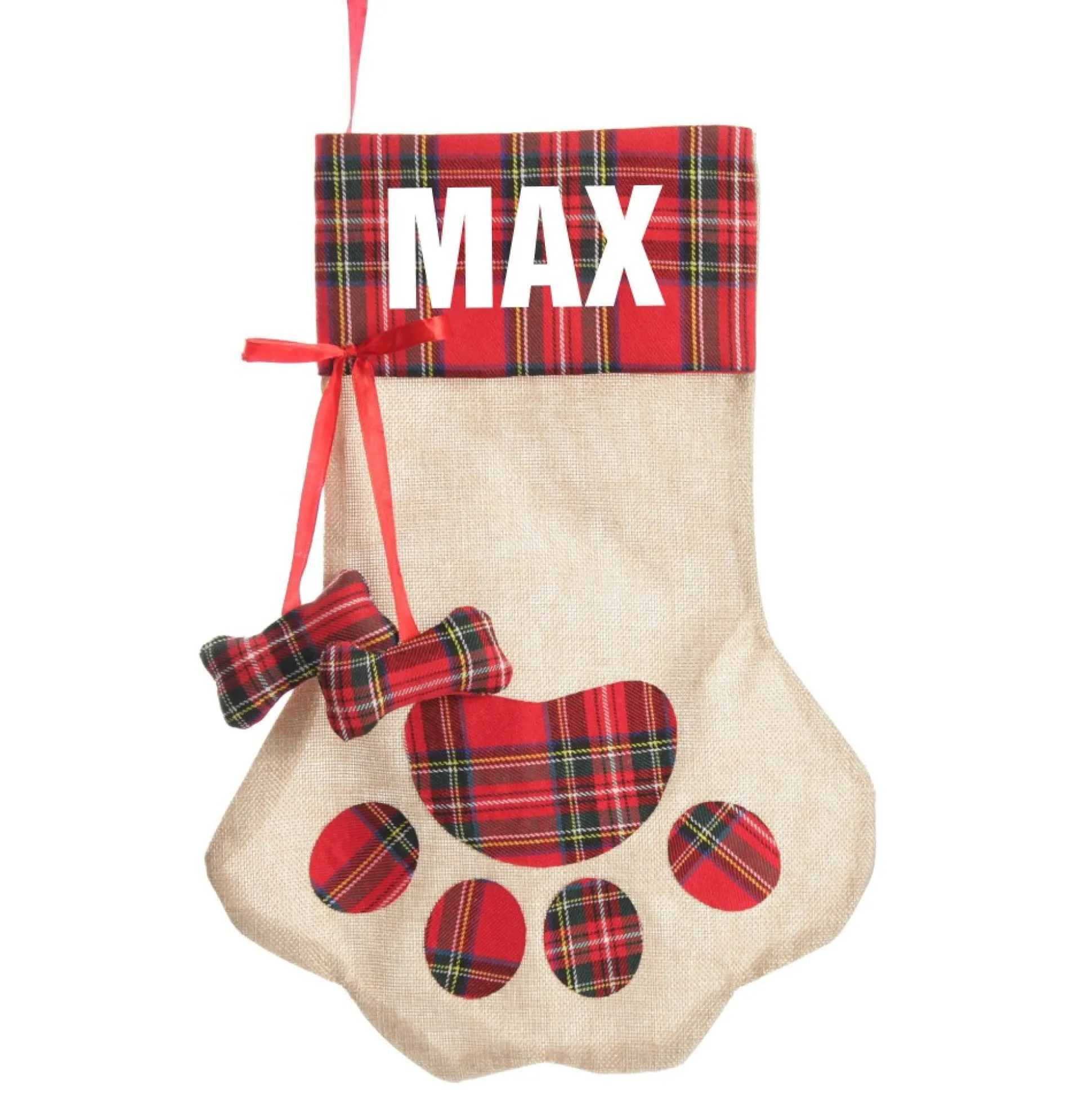 Personalised Tartan Dog Paw Christmas Stocking Personalised Stockings|