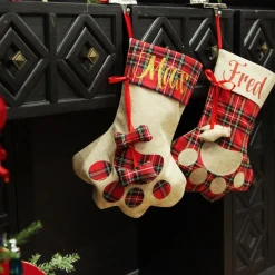 Personalised Tartan Dog Paw Christmas Stocking Personalised Stockings|