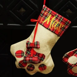 Personalised Tartan Dog Paw Christmas Stocking Personalised Stockings|