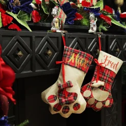 Personalised Tartan Dog Paw Christmas Stocking Personalised Stockings|